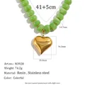 Collana di perle di resina verde con pendente a cuore in acciaio oro - Ciondolo a Cuore (N3928) / 41+5cm / Verde