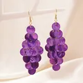 Bohemian purple faux shell disc tiered tassel drop earrings for women vacation style - Purple