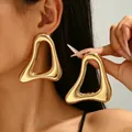 Oversized chunky irregular hollow geometric drop earrings in polished gold finish for women - Irregular Geometric Hollow Style (0353) / Gold