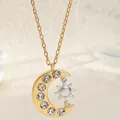 Elegant gold sun and moon pendant necklace with sparkling crystal rhinestones. - Matte Gold Silver Sun Moon Rhinestone Artificial Pearl Style (0491)