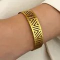 Vintage Bohemian gold-plated stainless steel cuff bracelet with geometric cutouts - Geometric Hollow Out (N-161)