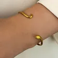 Vintage stainless steel snake-shaped open bangle in gold finish for women - Open Snake Shape (DZ-313)