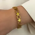Elegant vintage gold finish stainless steel bracelet with cross and twisted links - X Shape Link (0201)