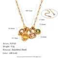 Detailed measurements of 18K gold plated stainless steel necklace with colorful pendants - Multicolor Rhinestone Necklace (N3930) / Multicolor (GC)