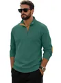 Men's green long-sleeve Henley neck corduroy sweatshirt featuring brown elbow patches - S / Emerald Green