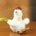 Cute white plush chicken toy keychain with orange comb on a wooden table surface - White Laying Hens / Approx. 14cm