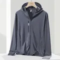 Veste de protection solaire à capuche grise pour homme en tissu de soie glacée UPF 50+ - 3XL / Gris Homme
