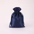 Elegant navy blue satin drawstring pouch for jewelry and small accessories storage - Navy Blue