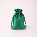 Elegant emerald green satin drawstring pouch for jewelry storage and gift packaging - Grass Green