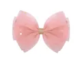 Adorable pink mesh tulle bow hair clip with gold and silver star pattern for girls - Sequin Star Moon Bow / Light Pink