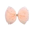 Elegant peach tulle bow hair clip with glittering gold stars, sweet girl's hair accessory - Sequin Star Moon Bow / Pink