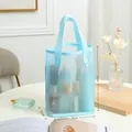 Portable light blue nylon mesh cosmetic bag for travel storage, size 25x17x11cm - 040 Open Tote Mesh Bag Light Blue