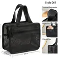 Large capacity black nylon mesh makeup bag with handles and front pocket 23x10x18cm - Style 061 Black Nylon Mesh Makeup Bag