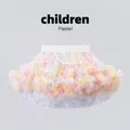 Soft pastel rainbow tutu skirt for girls featuring delicate pink ribbon bows. - M / Bottoms / Marshmallow / M (Height 105-120CM)