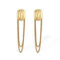 Elegant minimalist 18K gold-plated stainless steel chain tassel earrings for women - Striped Rectangular Gold (46388)