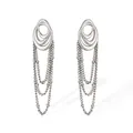 Elegant silver-toned multi-strand chain tassel earrings in a layered oval design - Nested Oval Silver (46391)