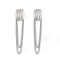 Elegant silver-toned stainless steel tassel earrings featuring textured oval studs for women. - Ripple Oval Silver (46389)