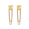 Elegant minimalist 18K gold plated heart tassel drop earrings in durable stainless steel - 3D Heart Gold (46386)