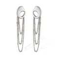 Silver-toned minimalist stainless steel tassel earrings featuring a hollow oval stud design - Irregular Oval Silver (46383)
