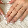 Handmade French tip press-on nails with crystal butterfly charm and sparkling rhinestones - K003【24pcs】 / Boxed (jelly Gel + Granules)