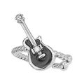 Clip per orecchio chitarra in smalto nero stile punk con fascia ritorta in argento - Rame (Placcato Oro Bianco) / 1 Pezzo Chitarra Nera Clip per Orecchio Destro