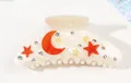 Elegant acrylic hair claw clip with moon star design and shiny rhinestones - 10.2cm / White