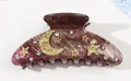 Large marble purple hair claw clip decorated with yellow moon star and rhinestones - 10.2cm / Brown