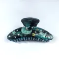 Deep galaxy blue acrylic hair claw clip decorated with moon and star rhinestone accents - 10.2cm / Green