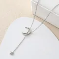 Silver stainless steel necklace featuring a crescent moon pendant and a dangling star - 133#XL2606-029
