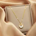 Elegant gold stainless steel necklace with white shell pendant and crystal accent - 134#XL1470-007