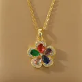 Gold stainless steel necklace featuring a colorful teardrop gemstone flower pendant design. - 135#XL1470-009
