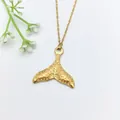 Elegant gold-toned whale tail pendant necklace with textured finish for women - 138#XL1470-115