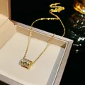 Elegant gold cylinder pendant necklace with sparkling crystals in luxury box - 139#XL1470-131
