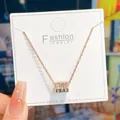 Elegant rose gold stainless steel necklace with a sparkling crystal cylinder pendant - 140#XL1470-132