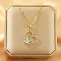 Gold stainless steel heart pendant necklace with shimmering zircon stones for women - 150#XL1470-45