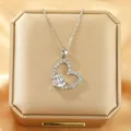 Elegant heart pendant necklace with a shimmering silver finish and clear pavé stones - 151#XL1470-46