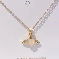 Gold-plated heart necklace with wings and crown pendant for women jewelry - 157#xl1479-3 Gold - Heart Wings (cat's Eye Stone)