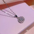 Elegant silver-toned halo pendant necklace featuring a sparkling round cubic zirconia stone - 158#xl1614-2 Round Bag Necklace