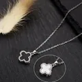 Elegant four-leaf clover clavicle necklace with black and white pendant options - 161#xl1783-109 Silver Black And White Double-sided