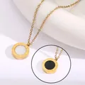 Gold stainless steel necklace with black and white Roman numeral circular pendant - 162#xl1783-117 Gold Double-sided