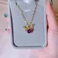 Golden reindeer antler necklace with purple gemstone pendant in a jewelry box - 163#xl1783-51 Golden Zirconium
