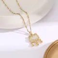 Gold stainless steel necklace featuring a traditional ruyi lock pendant with white stone - 165#xl1783-73 Gold