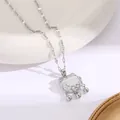 Silver-tone Ruyi lock pendant necklace with white gemstone inlay and dangling bell details - 166#xl1783-75 Silver