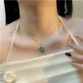 Elegant gold-tone clavicle necklace featuring a green crystal flower pendant for women - 173#xl1979-12 Green Snowflake