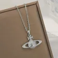 Elegant silver-tone satellite orb necklace with sparkling crystals and a cross top pendant - 174#XL1987-16