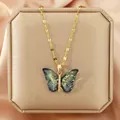 Elegant butterfly pendant necklace featuring gold-plated chain and marbled wings detail - 178#XL1991-09