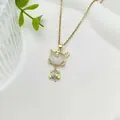 Gold-tone stainless steel necklace featuring a tiger pendant with white opal stone. - 180#XL1997-118