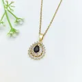Elegant gold-tone necklace featuring a teardrop black stone pendant with crystal halo - 192#XL2161-12