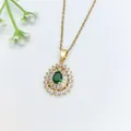 Elegant gold-plated necklace with a green pear-shaped pendant surrounded by crystals - 194#XL1200-406