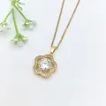 Elegant gold finish necklace with a sparkling flower-shaped pendant and central gemstone - 198#XL2606-002